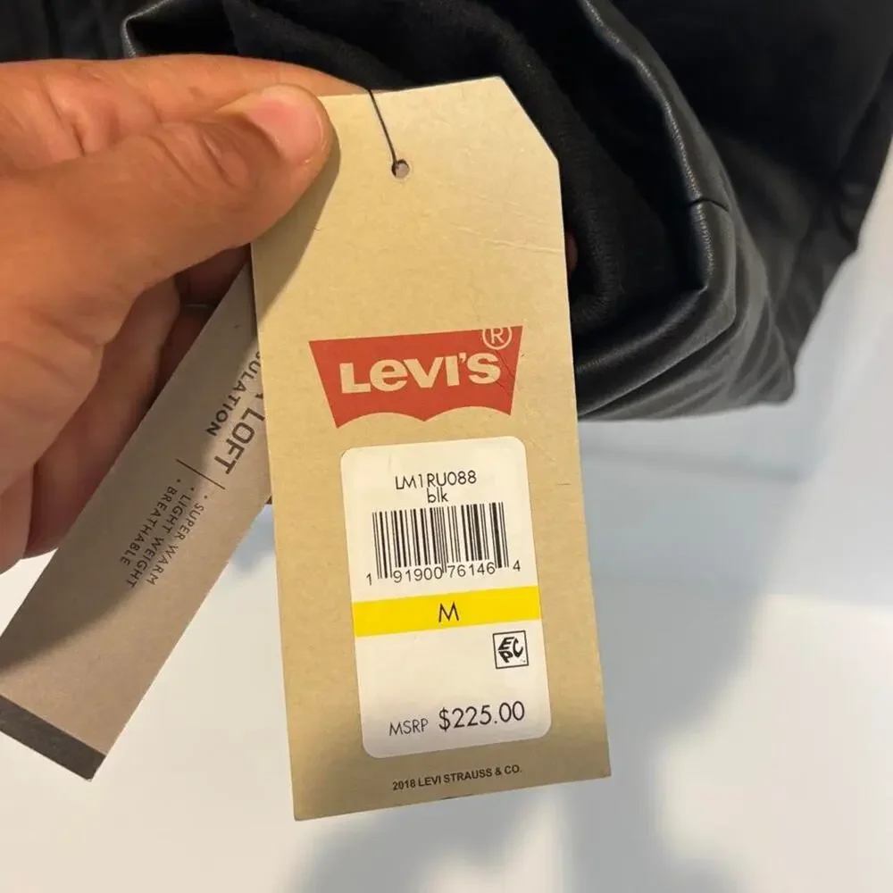 Levis black leather puffer jacket